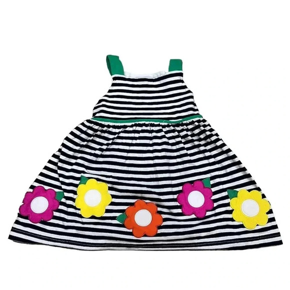 Florence Eiseman Girls 2T Striped Dress Floral Appliqué Sleeveless - Picture 1 of 6